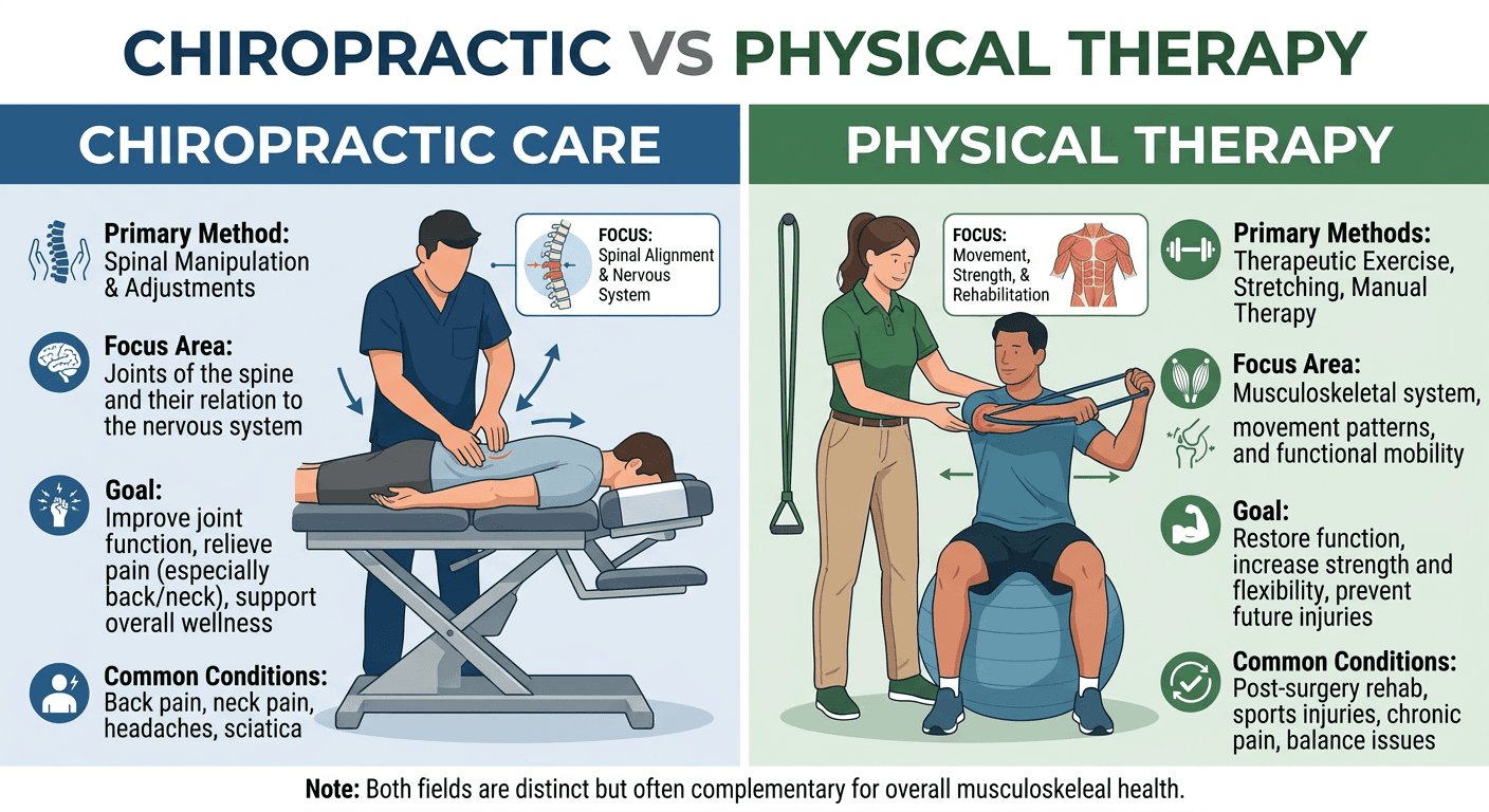 Patient learning about chiropractic care vs physical therapy options