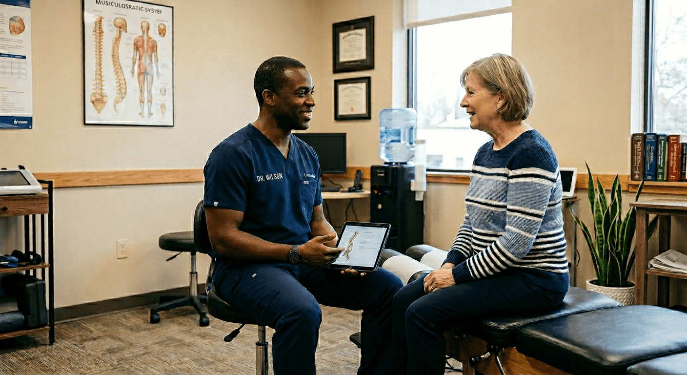 Patient discussing treatment plan with chiropractor