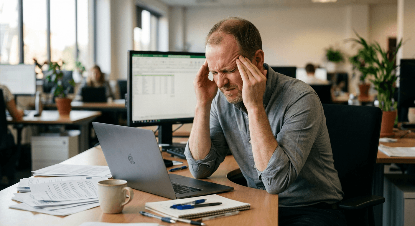 Person experiencing a tension headache holding their temples seeking chiropractic relief