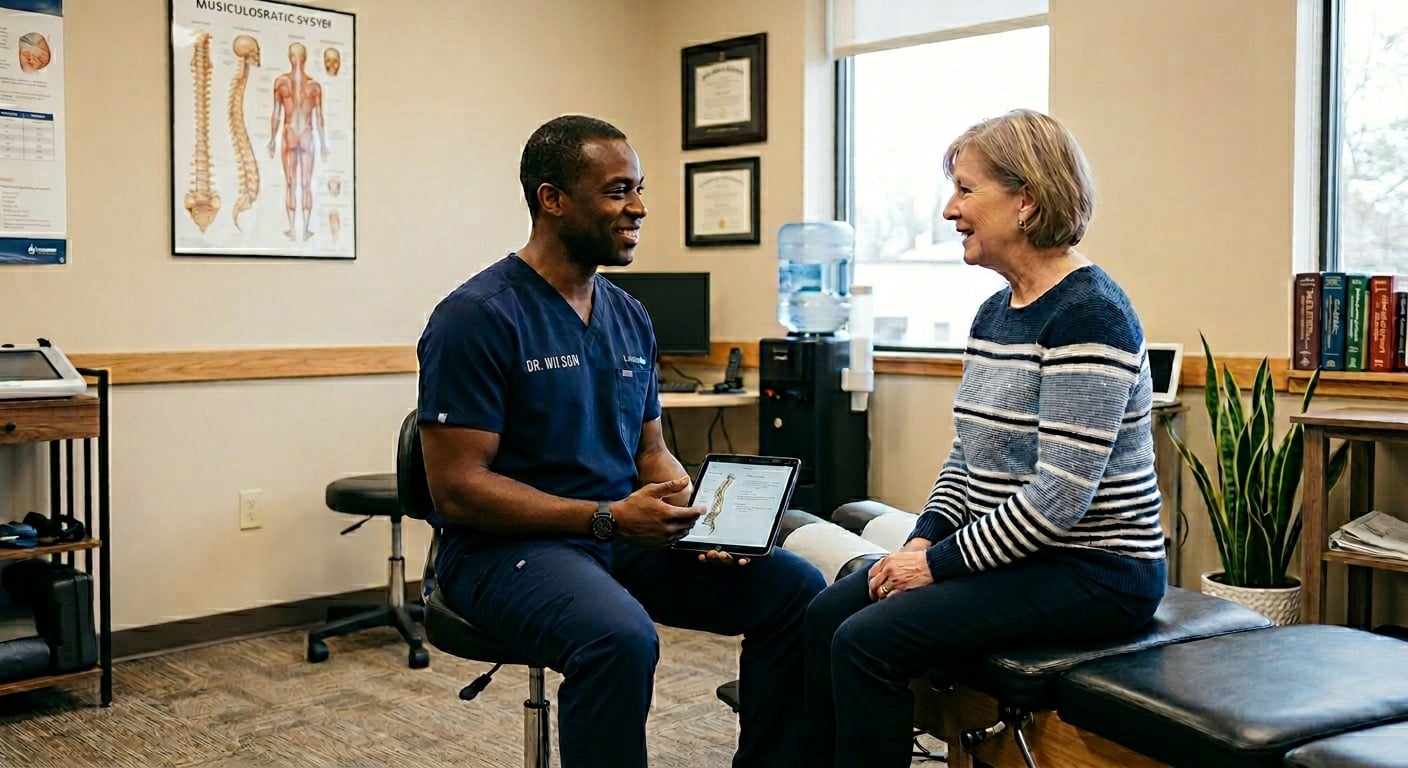 Chiropractic consultation at Advanced Wellness Chiropractic in Bridgeton, MO, helping a patient decide whether sciatica needs chiropractic care or emergency evaluation